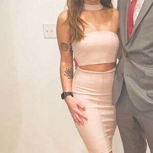 Vintage Pale Pink Cut Out Dress with Neck Choker